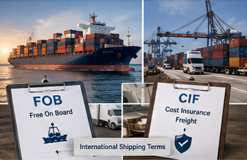 International sea freight logistics with FOB and CIF shipping terms explained through cargo transport operations