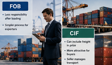 Exporter managing international cargo shipment and shipping agreements