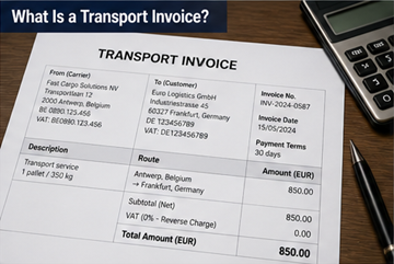 Transport invoice document showing freight costs shipment details and billing information